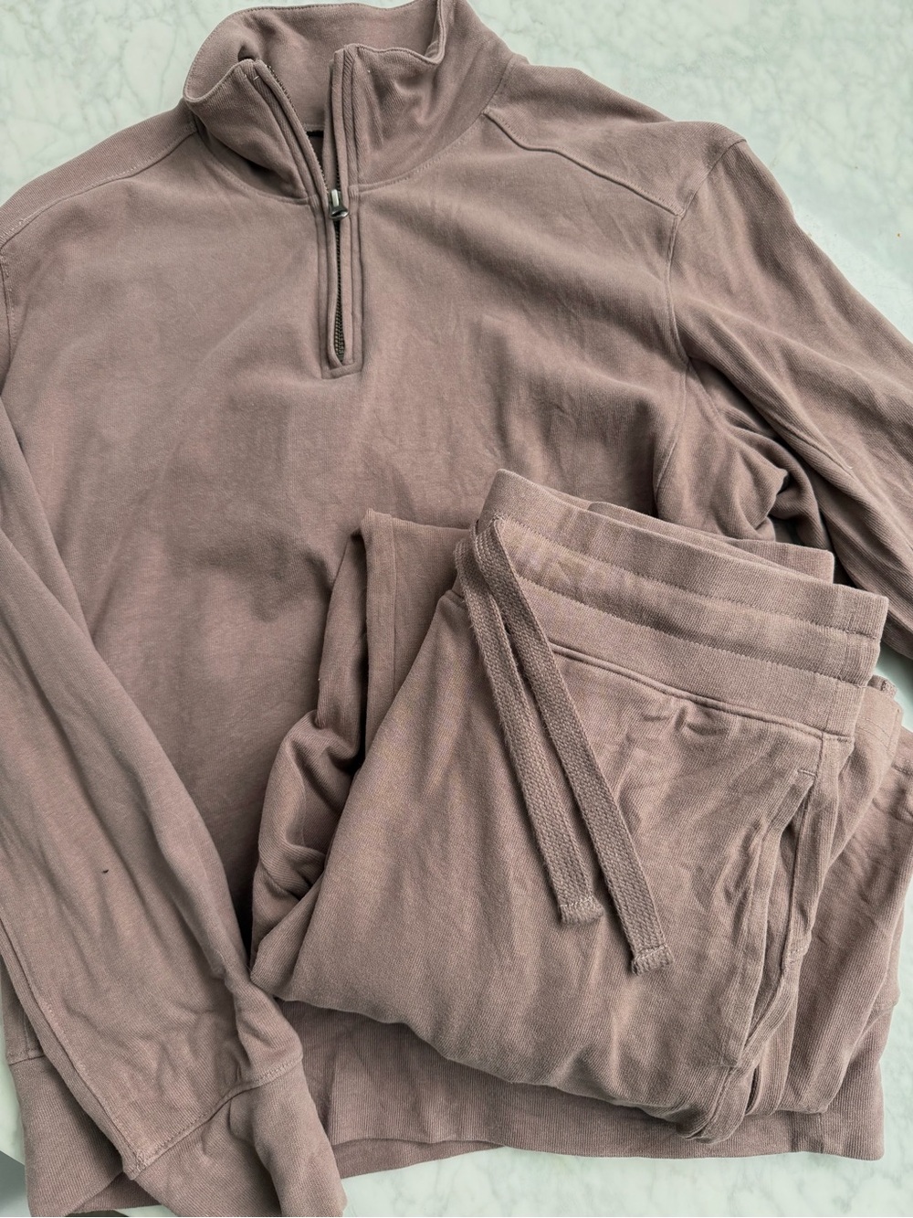 Pact Women’s Quarter-Zip Sweater and pants set in Dusty Mauve